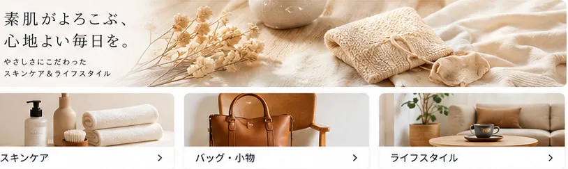 コレクション広告のメインビジュアルと関連商品イメージ